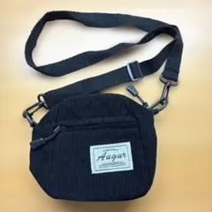 サコッシュショルダーミニバッグコーデュロイブラック 長さ113cm