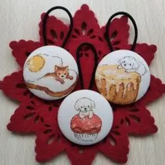 犬　イヌ　アニマル柄　くるみボタン　ヘアゴム　38mm3個セット