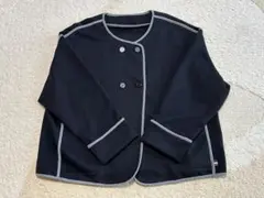 【美品】PERSON'S　ブラックノーカラーダブルジャケット　Lサイズ　QVC