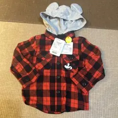 ミッキーのフード付きチェック柄シャツ！