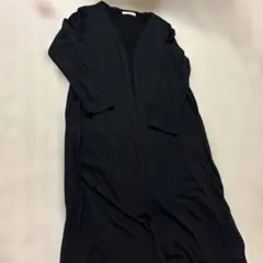 ブラック 薄手ニットロングカーディガン 長袖