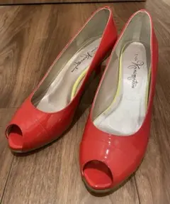 週末限定セール　美品 銀座かねまつ 24.5 エナメル 赤 レッド 24.5