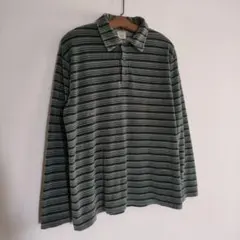 OLD NAVY ボーダーベロアポロシャツ グリーン