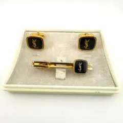 イヴサンローラン YSL カフス＆ネクタイピンセット ブラック×ゴールド 美品