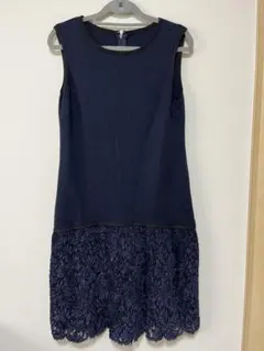 【ANAYI】ネイビー ノースリーブ 膝丈ワンピース