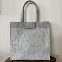 ⭐︎ハンドメイド⭐︎ フォーマル サブバッグ グレー レース仕立て リボン付き♡