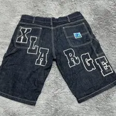 超美品 XLARGE デニムハーフパンツ バックロゴ インディゴ 34極太のサムネイル