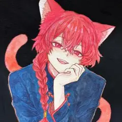 水彩イラスト　手描きイラスト　ケモミミ　男の子　B5