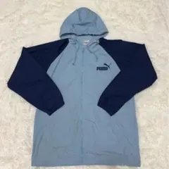 PUMA プーマ フード付きブルゾン 配色ロゴ ブルー レディースM〜L 古着
