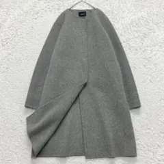 極美品✨Theory　ロングコート　カシミヤ100% グレー セオリー☆カシミヤ100%ノーカラーコートグレージュ 極上の