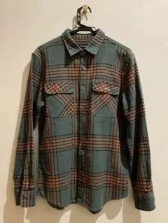 Brixton M 長袖ネルシャツ グリーン/オレンジチェック