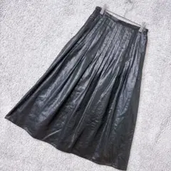 6288 エスピエ ロング プリーツスカート Ｌ 黒 無地 光沢 マキシ丈 上品のサムネイル