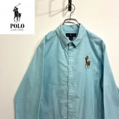 超人気❗️ラルフローレン　ワンポイントロゴシャツ　M 90s刺繍古着希少レア長袖