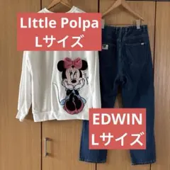 レディース　ミニーマウスプリント スウェットとデニムのセットアップ　Lサイズ