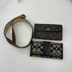 묶음 판매 ルイヴィトン モノグラム ダミエ・コーチ 長財布＆ベルト計3点