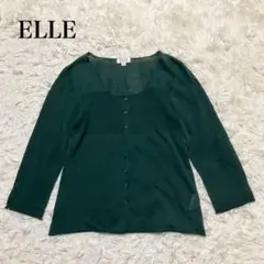 ELLE 深緑 カーディガン 38サイズ　スクエアネック　ニット　イトキン　上品のサムネイル