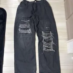 ダメージ加工 ダークグレー デニムパンツ