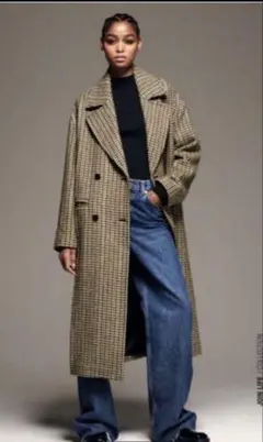 ZARA チェック柄 ダブルブレスト ロングコート