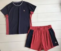 美品＊FILAフィラ＊フィラネイビートップスとレッド切り替えショートパンツ上下L
