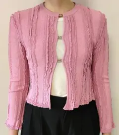 ​【極美品】CHANEL 23A CCロゴ ニットカーディガン ピンク 38