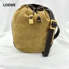 LOEWE 巾着 ショルダーバッグ アナグラム ロゴ スエード ブラウンのサムネイル