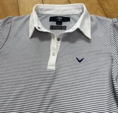 Callaway X Series M ポロシャツ 白/紺ストライプ