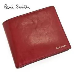 ポールスミス Paul smith 牛革 2つ折り財布 人気デザイン レッド