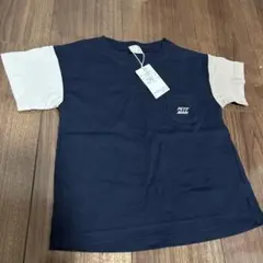 PETIT MAIN ポケット付きTシャツ 100cm ネイビー/ベージュのサムネイル