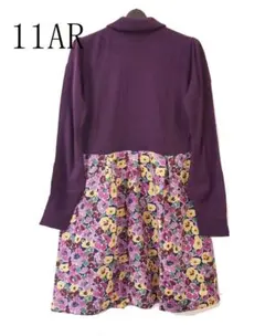 新品/ワンピース/パープル系/切り替え/11号/花柄/タートルネック●f3836
