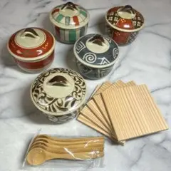 陶彩 間取赤絵 蒸茶碗揃 5個セット 陶彩 幸泉窯 間取赤絵花鳥柄 茶碗蒸し器揃 蓋付煮物椀4客 - メルカリ