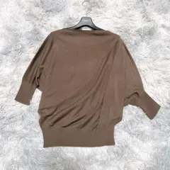 INED イネド 9号 ドルマンニット 変形 茶 通勤 レーヨン混 ボートネック