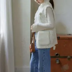 Bluelea ドットツイードジレ　ホワイト