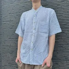 チャオパニックティピー 半袖シャツ ストライプ リネン混 ブルー L｜カジュアル