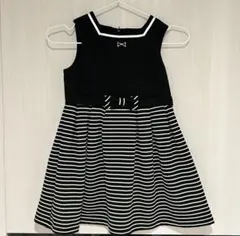 【美品】120(115〜125)フォーマルワンピース ビジュー付前リボン白黒