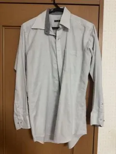 スーツセレクト ライトグレー チェック柄 長袖シャツ Mサイズ M80
