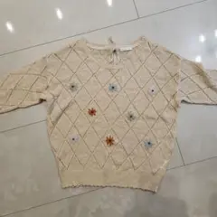 ベージュ ダイヤモンド編み ニット　L