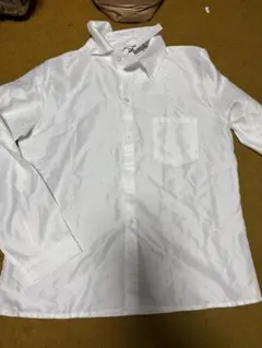 ホワイト シルク風 長袖シャツ ポケット付き