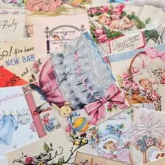 レトロベビーポストカードデザイン　コラージュ素材　ジャンクジャーナル