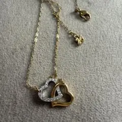 ⚠️最安値　SWAROVSKI ネックレス　ダブルハート　ラインストーン