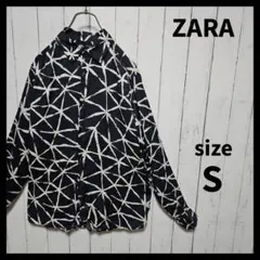 【ZARA】 総柄レーヨンシャツ　長袖　アート　レトロ　ドレープ　F643のサムネイル