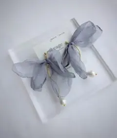 【新作】シフォン ピアス イヤリング ブライダル パール ハンドメイド