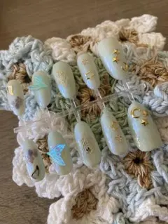 ミントグリーン ネイルチップ 10個セット 星と月