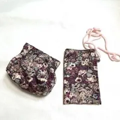 リバティハンドメイドバネ口金ポーチ(13cm)と携帯入れ(C)