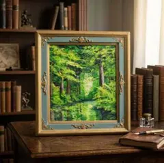 油絵】森に咲き誇る万華鏡の紫陽花 原画 絵画 アジサイ 初夏 壁掛け