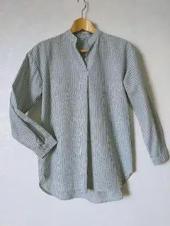 ストライプチュニックシャツ　グレーストライプ　M