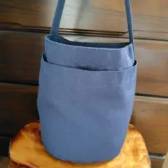 ユニクロネイビー 巾着型 キャンバス トートバッグ　美品のサムネイル