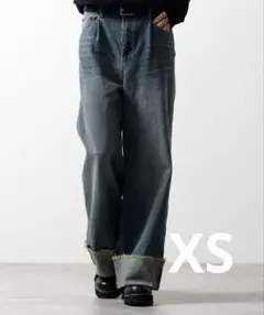 CLEL ヴィンテージデザイン ロールアップデニムパンツ インディゴブルー XS