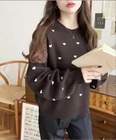 【1回着用】moment＋　クルーネックハート柄ジャガードニットプルオーバー