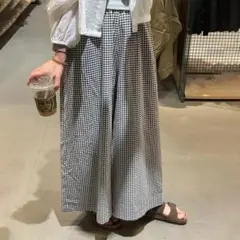 レトロ チェック ゆったり スリム見え キュロットスカ—ト 大きいサイズ