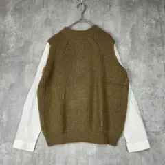 ♪LEPSIM レプシィム　ニットべスト　シャツ　長袖　ウール混　白茶　秋冬
